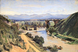 The Bridge at Narni by Corot: a broken Roman arch over a pale river, green hills and blue mountains under a bright sky