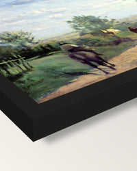 The Road from Sèvres by Corot framed print, corner close-up: black moulding, mitred, the print set just below its edge