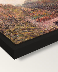 Boulevard Montmartre, Mardi Gras framed canvas, corner close-up: a black floating frame with a shadow gap round the canvas