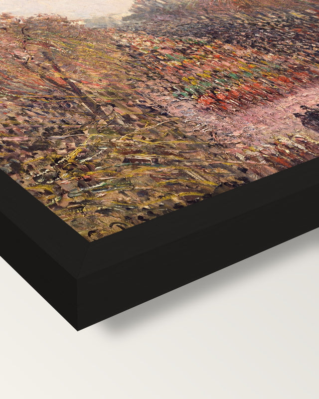 Boulevard Montmartre, Mardi Gras framed print, corner close-up: black moulding, mitred, the print set just below its edge