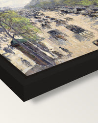 Boulevard Montmartre, Spring framed canvas, corner close-up: a black floating frame with a shadow gap round the canvas