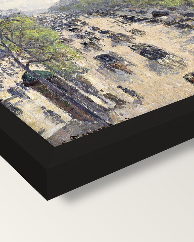 Boulevard Montmartre, Spring framed print, corner close-up: black moulding, mitred, the print set just below its edge