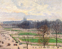 The Garden of the Tuileries on a Winter Afternoon by Pissarro: bare trees, lawns and strollers, steeples under a pale sky