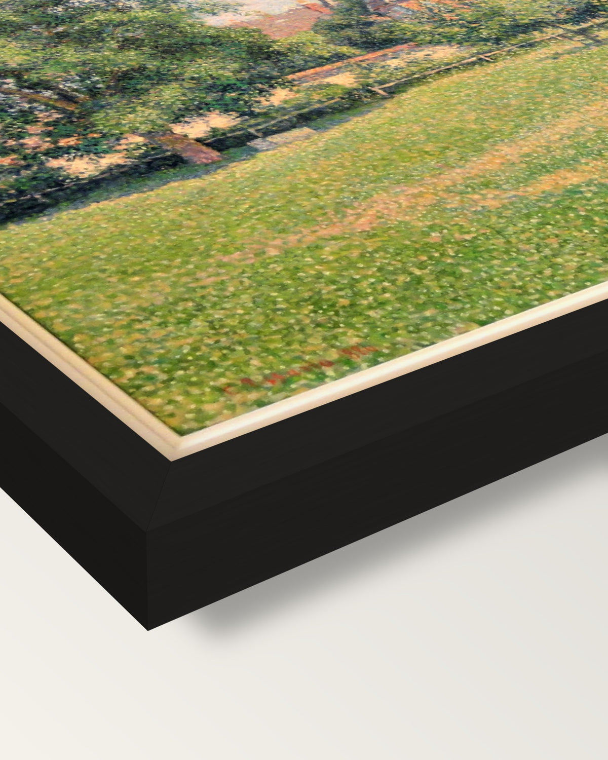 The House of the Deaf Woman framed print, corner close-up: black moulding, mitred, the print set just below its edge