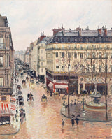 Rue Saint-Honoré, Effect of Rain by Pissarro: a wet Paris street with carriages, umbrellas and trees, from above