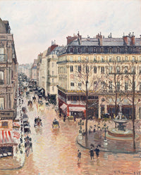 Rue Saint-Honoré, Effect of Rain by Pissarro: a wet Paris street with carriages, umbrellas and trees, from above