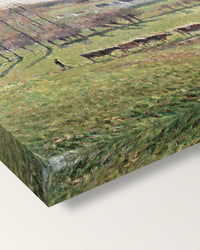 Summer Landscape, Éragny by Pissarro on stretched canvas, corner close-up: the painting mirror-wrapped round the sides