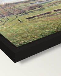 Summer Landscape, Éragny framed canvas, corner close-up: a black floating frame with a shadow gap round the canvas