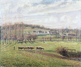 Summer Landscape, Éragny by Pissarro: wide green fields, a line of slender trees and a soft summer sky