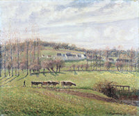 Summer Landscape, Éragny by Pissarro: wide green fields, a line of slender trees and a soft summer sky