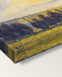 Sunset at Éragny by Camille Pissarro on stretched canvas, corner close-up: the painting mirror-wrapped round the sides