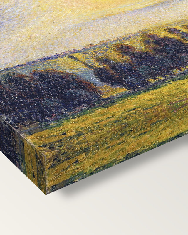 Sunset at Éragny by Camille Pissarro on stretched canvas, corner close-up: the painting mirror-wrapped round the sides