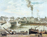 The Great Bridge, Rouen by Pissarro: a bridge over the Seine, smoke rising from a chimney, boats and workers on the quay