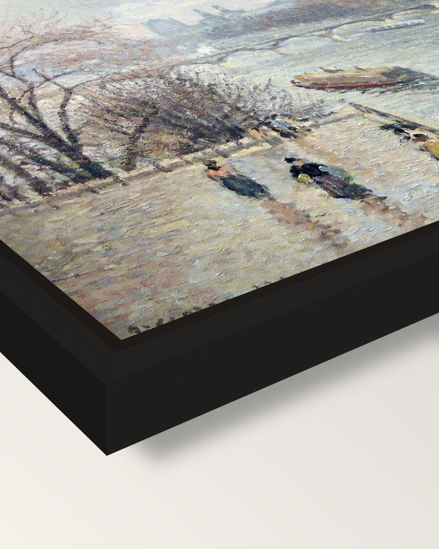 The Louvre, Rainy Weather framed canvas, corner close-up: a black floating frame with a shadow gap round the canvas