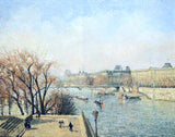 The Louvre, Morning, Sunlight by Pissarro: the Seine and a bridge in front of the Louvre, bare trees on the quay