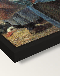 Poultry Market, Pontoise framed canvas, corner close-up: a black floating frame with a shadow gap round the canvas