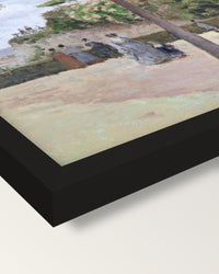Public Garden, Pontoise by Pissarro framed print, corner close-up: black moulding, mitred, the print set just below its edge