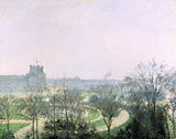 The Tuileries Gardens, Paris by Pissarro: the gardens from above, bare trees, paths and a pale sky over Paris