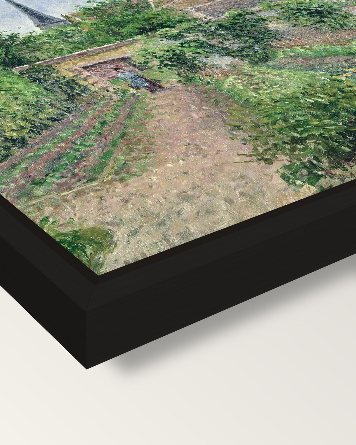 Vegetable Garden, Éragny framed canvas, corner close-up: a black floating frame with a shadow gap round the canvas