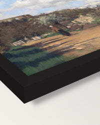 View from Louveciennes by Pissarro framed print, corner close-up: black moulding, mitred, the print set just below its edge