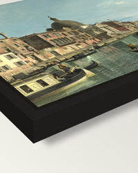 Grand Canal, S. Simeone framed canvas, corner close-up: a black floating frame with a shadow gap round the canvas
