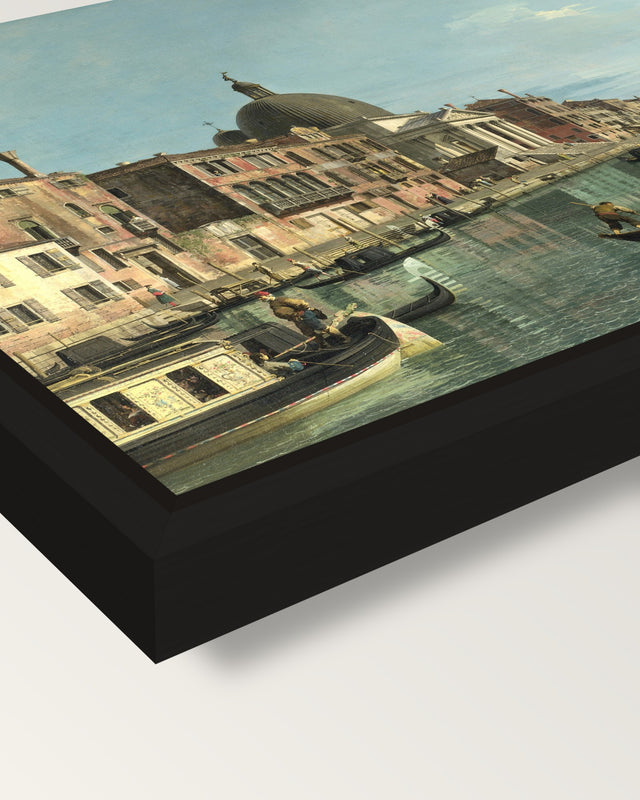 Grand Canal, S. Simeone framed canvas, corner close-up: a black floating frame with a shadow gap round the canvas