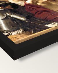 The Crowning with Thorns framed print, corner close-up: black moulding, mitred, the print set just below its edge
