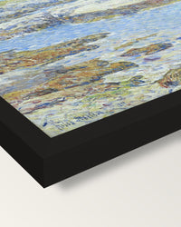 Isles of Shoals by Childe Hassam framed print, corner close-up: black moulding, mitred, the print set just below its edge