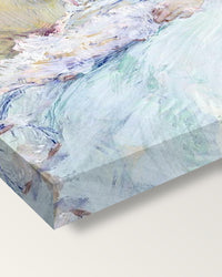 Lillie Langtry by Childe Hassam on stretched canvas, corner close-up: the painting mirror-wrapped round the sides