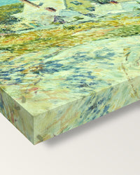 New England Headlands by Childe Hassam on stretched canvas, corner close-up: the painting mirror-wrapped round the sides