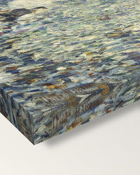 Surf, Isles of Shoals by Childe Hassam on stretched canvas, corner close-up: the painting mirror-wrapped round the sides