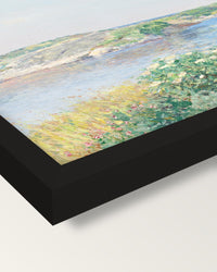 The Little Pond, Appledore by Hassam framed print, corner close-up: black moulding, mitred, the print set just below its edge
