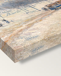 Winter in Union Square by Childe Hassam on stretched canvas, corner close-up: the painting mirror-wrapped round the sides