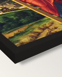 Saint Helena by Cima da Conegliano framed print, corner close-up: black moulding, mitred, the print set just below its edge