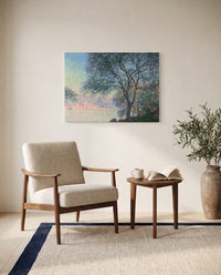 Antibes, Salis Gardens by Claude Monet as a stretched canvas above a linen lounge chair in a reading corner