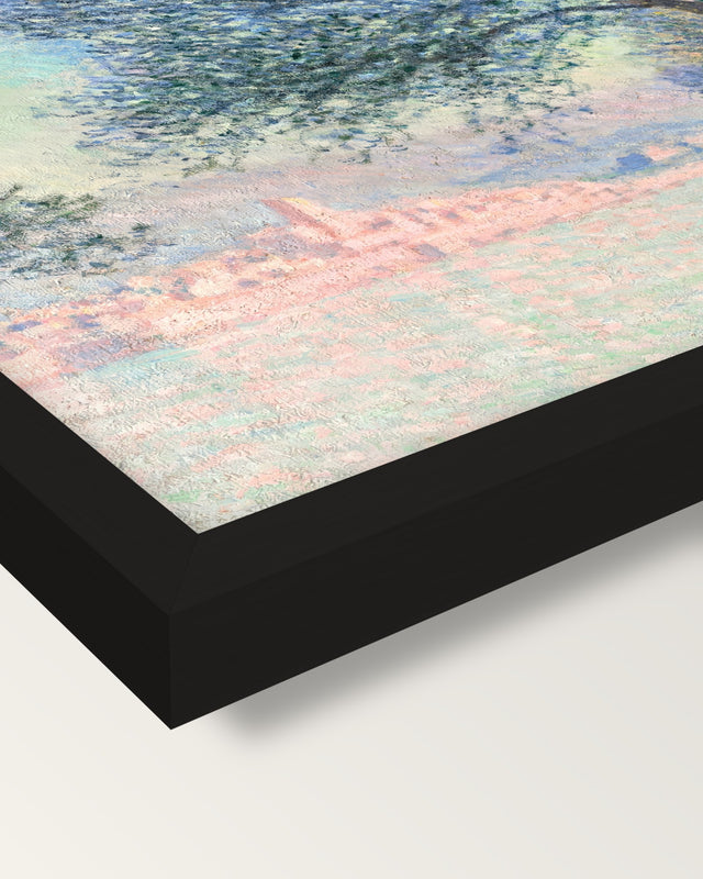 Antibes, Salis Gardens by Monet framed print, corner close-up: black moulding, mitred, the print set just below its edge