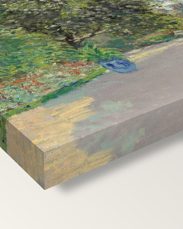 The Artist’s House at Argenteuil by Monet on stretched canvas, corner close-up: the painting mirror-wrapped round the sides