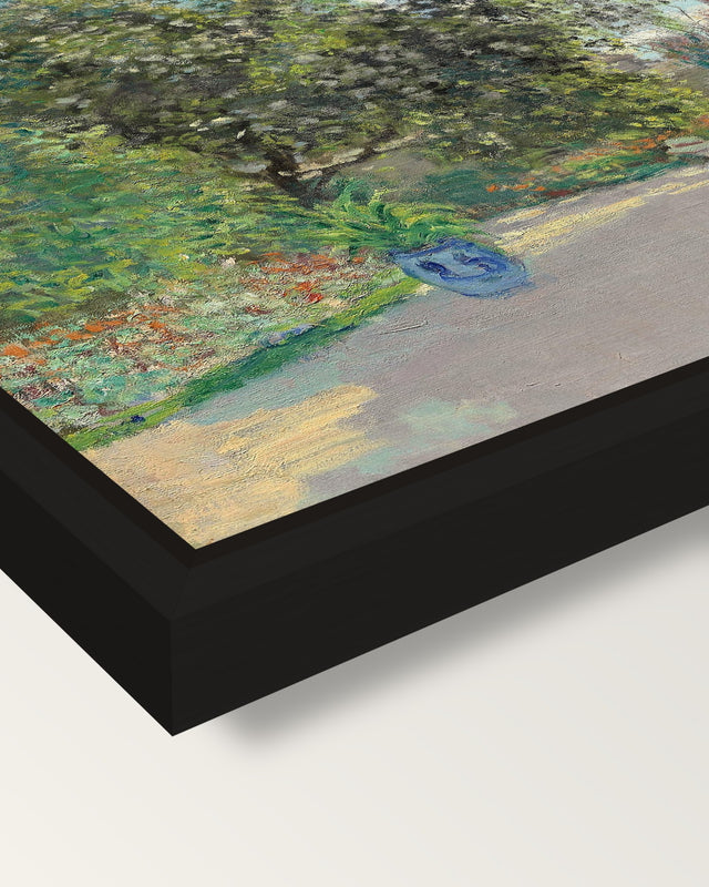 The Artist’s House at Argenteuil framed canvas, corner close-up: a black floating frame with a shadow gap round the canvas
