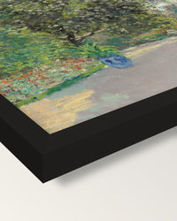 The Artist’s House at Argenteuil framed print, corner close-up: black moulding, mitred, the print set just below its edge