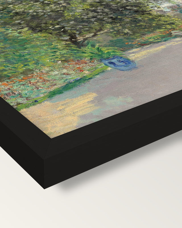 The Artist’s House at Argenteuil framed print, corner close-up: black moulding, mitred, the print set just below its edge