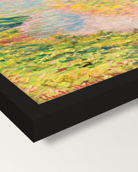 Autumn at Jeufosse by Claude Monet framed print, corner close-up: black moulding, mitred, the print set just below its edge