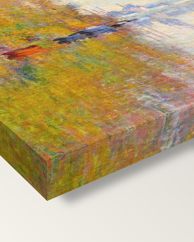 Autumn on the Seine by Claude Monet on stretched canvas, corner close-up: the painting mirror-wrapped round the sides