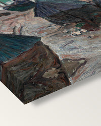 Boats on the Beach at Étretat by Monet on stretched canvas, corner close-up: the painting mirror-wrapped round the sides