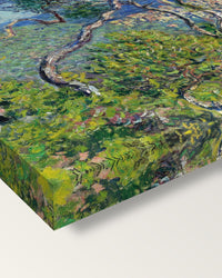 Bordighera by Claude Monet on stretched canvas, corner close-up: the painting mirror-wrapped round the sides