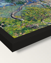 Bordighera by Claude Monet framed print, corner close-up: black moulding, mitred, the print set just below its edge