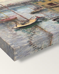 Argenteuil on a Gray Day by Claude Monet on stretched canvas, corner close-up: the painting mirror-wrapped round the sides