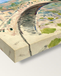 Bridge at Dolceacqua by Claude Monet on stretched canvas, corner close-up: the painting mirror-wrapped round the sides