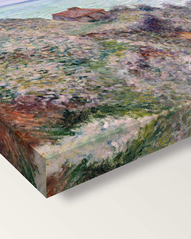 Cabin of the Customs Watch by Claude Monet on stretched canvas, corner close-up: the painting mirror-wrapped round the sides