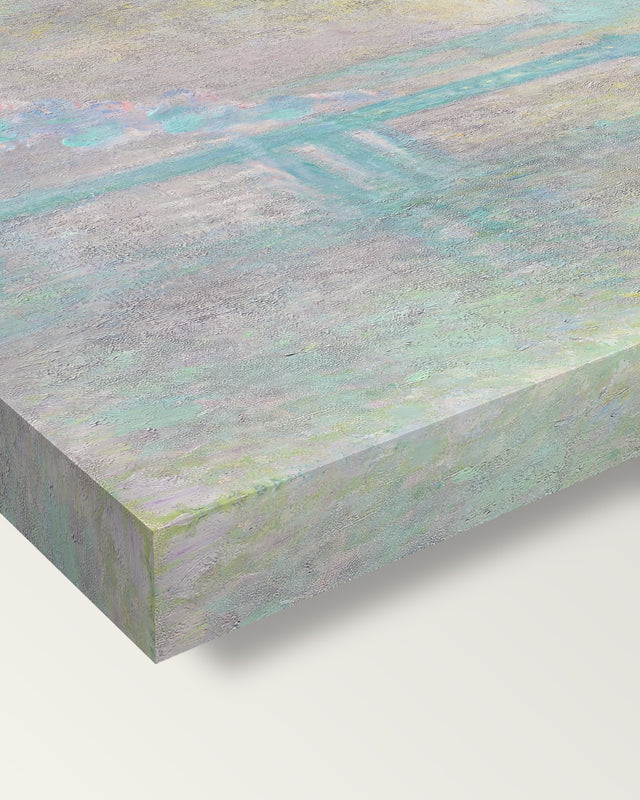Charing Cross Bridge by Claude Monet on stretched canvas, corner close-up: the painting mirror-wrapped round the sides