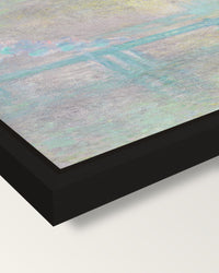 Charing Cross Bridge by Monet framed canvas, corner close-up: a black floating frame with a shadow gap round the canvas